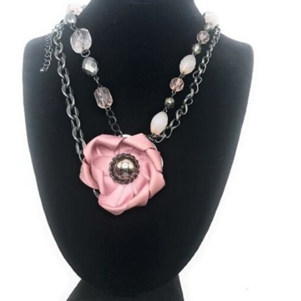 2 Row Charm Necklace with gems & flower p…